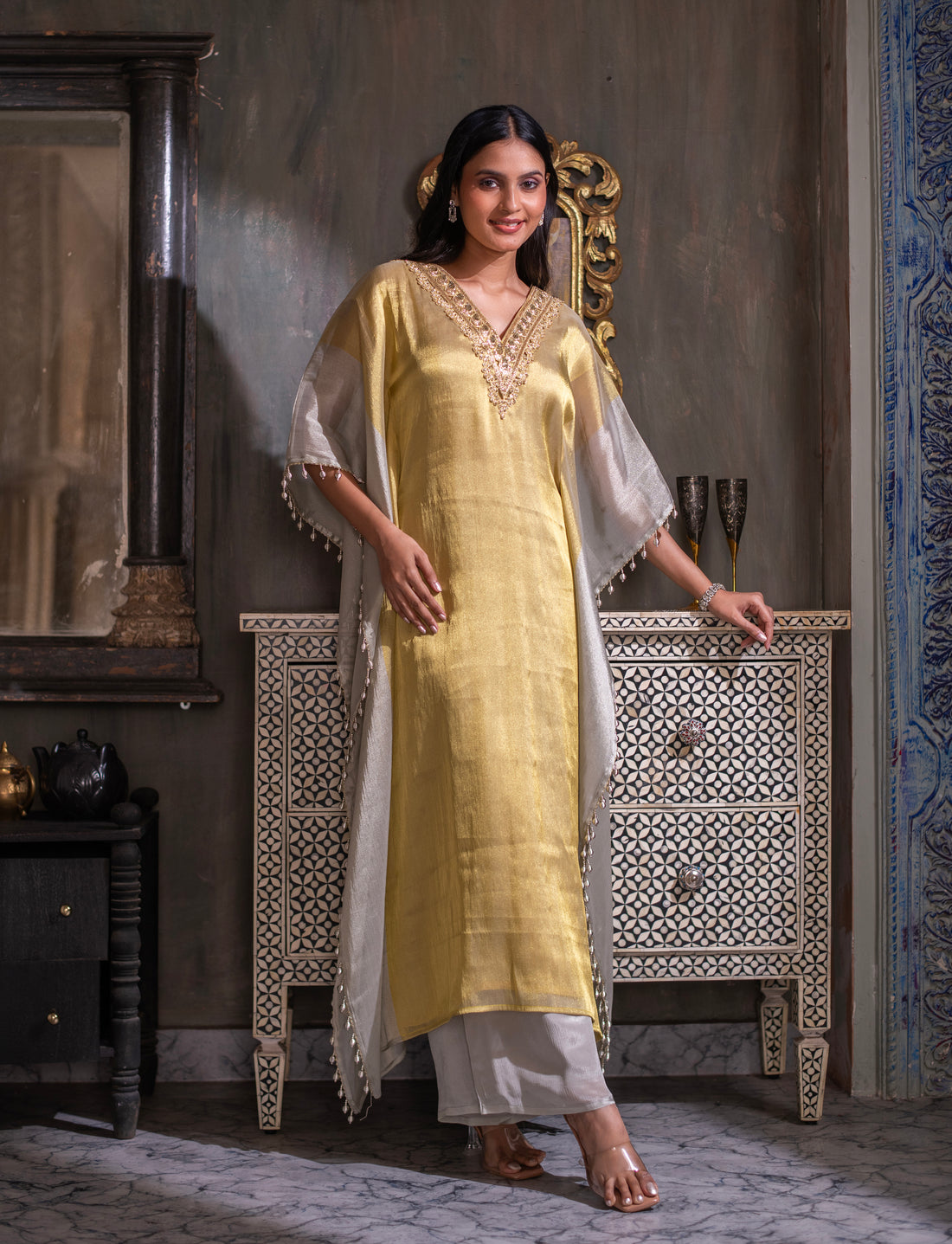 Champagne Drape Kaftan Set