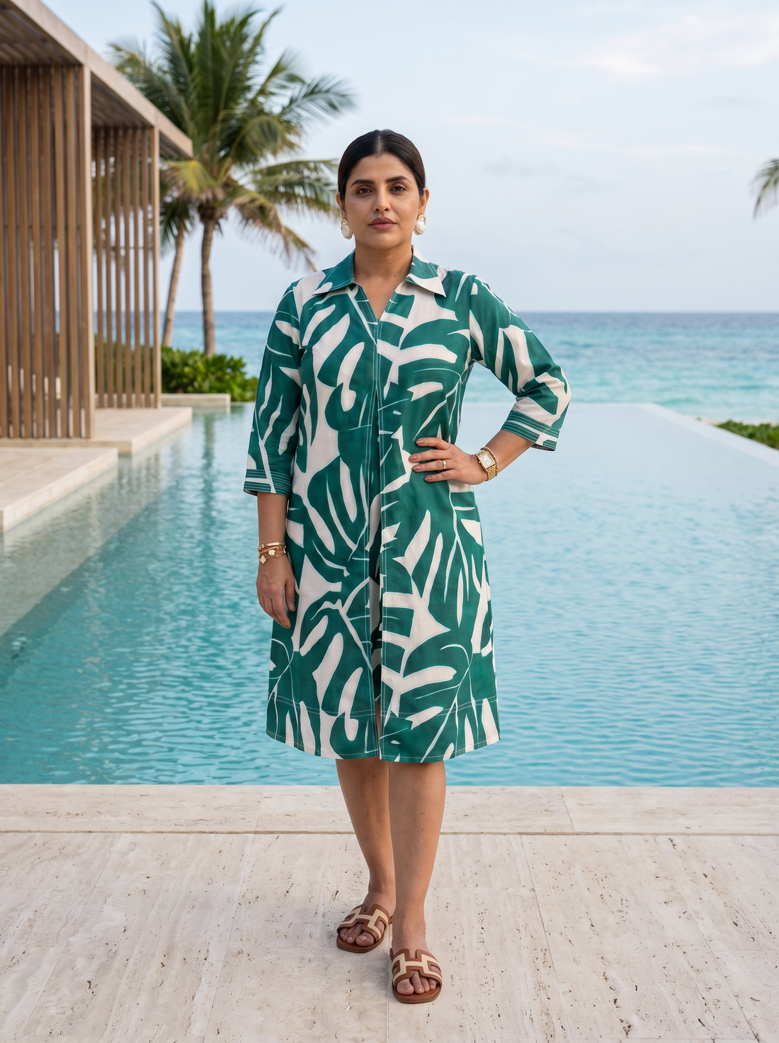 Emerald Green Tropical Print Dress