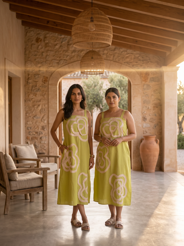 Linen Applique Midi Dress